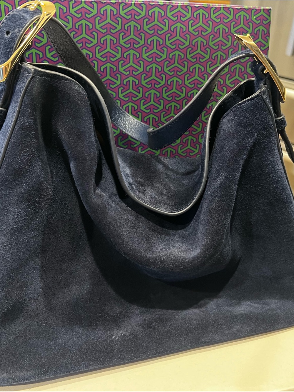 J. Crew Large Suede shoulder bag in Navy - Picture 3 of 11